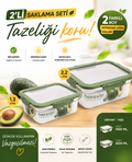 Herevin 2'li Açık Yeşil Plastik Saklama Kabı Seti 1.3 ve 2.2 Litre